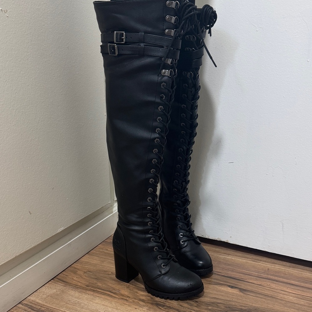 Black Over-the-Knee Lace-Up Boots